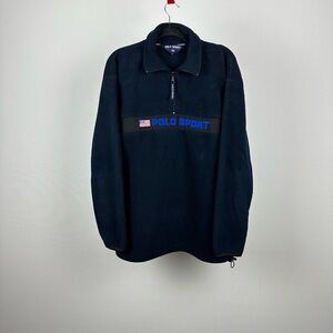 Vintage Polo Sport Ralph Lauren 1/4 Zip Fleece Big Logo USA Flag Size XL Navy